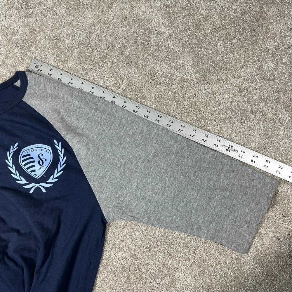 Adidas Mens L Blue Gray Sporting Kansas City MLS Soccer Raglan Sleeve Jersey NWT - Picture 7 of 7
